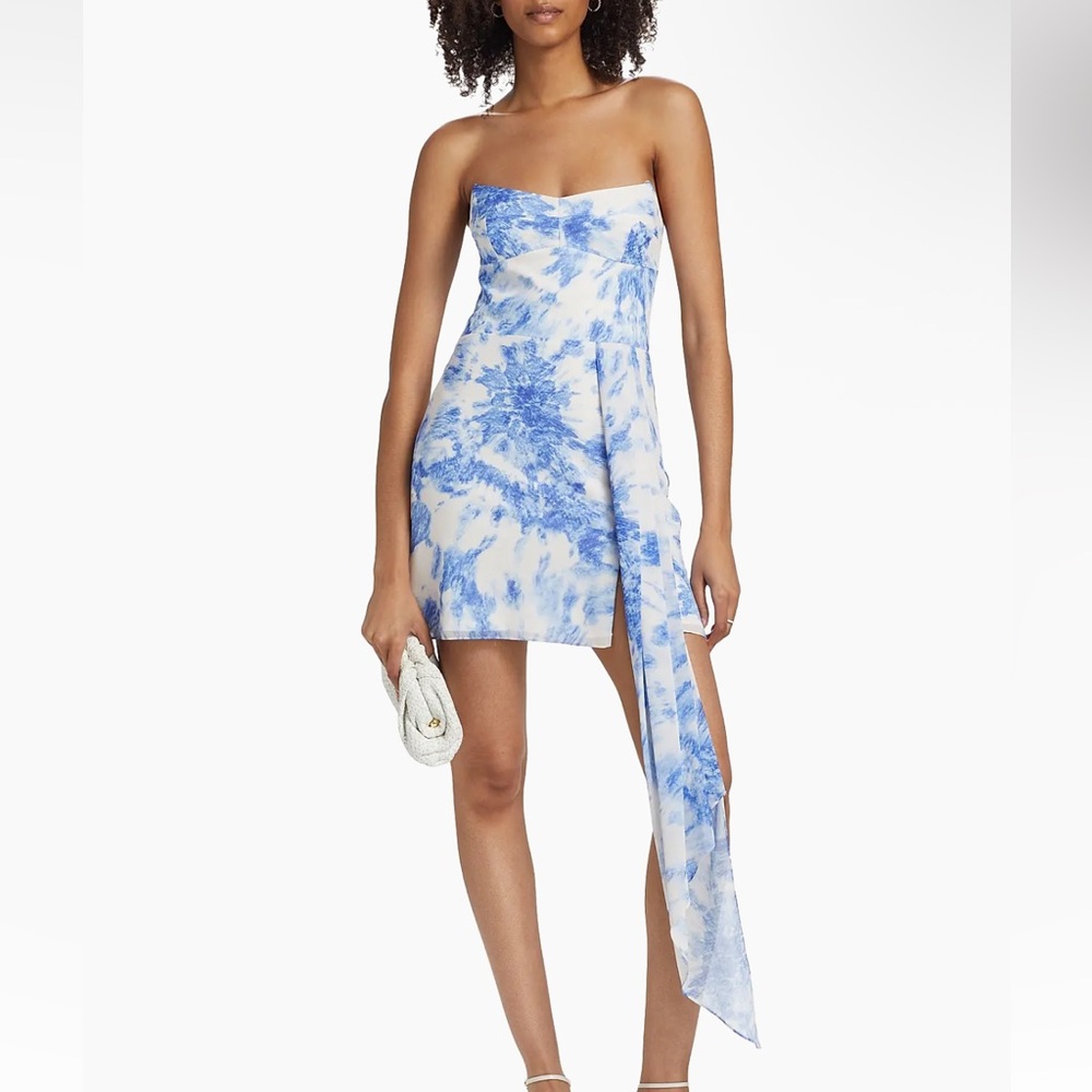 Treasure strapless draped mini dress blue and white